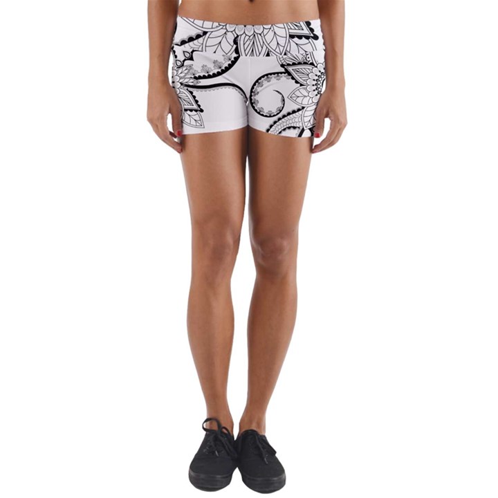 Elegant Decorative Abstract Flower Yoga Shorts