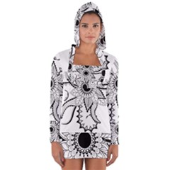 Elegant Decorative Abstract Flower Long Sleeve Hooded T-shirt by FantasyWorld7