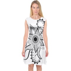 Elegant Decorative Abstract Flower Capsleeve Midi Dress by FantasyWorld7