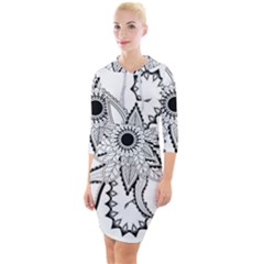 Elegant Decorative Abstract Flower Quarter Sleeve Hood Bodycon Dress by FantasyWorld7