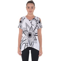 Elegant Decorative Abstract Flower Cut Out Side Drop Tee by FantasyWorld7