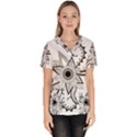 Elegant Decorative Abstract Flower Women s V-Neck Scrub Top View1