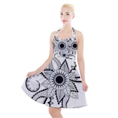 Elegant Decorative Abstract Flower Halter Party Swing Dress  by FantasyWorld7