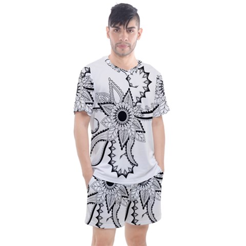 Elegant Decorative Abstract Flower Men s Mesh Tee And Shorts Set by FantasyWorld7