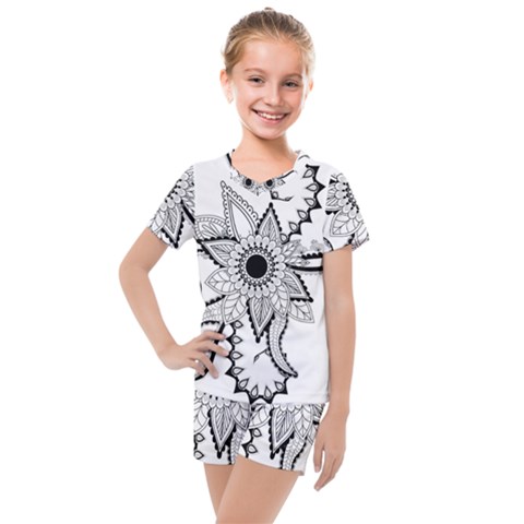 Elegant Decorative Abstract Flower Kids  Mesh Tee And Shorts Set by FantasyWorld7