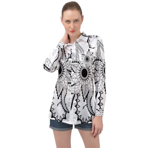 Elegant Decorative Abstract Flower Long Sleeve Satin Shirt by FantasyWorld7