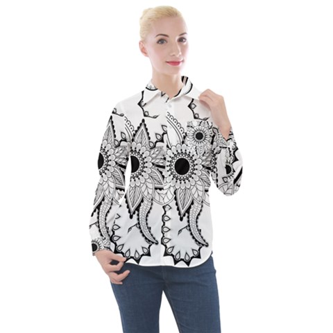 Elegant Decorative Abstract Flower Women s Long Sleeve Pocket Shirt by FantasyWorld7