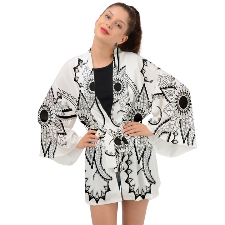 Elegant Decorative Abstract Flower Long Sleeve Kimono