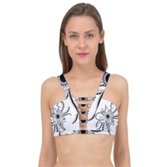 Elegant Decorative Abstract Flower Cage Up Bikini Top