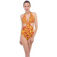 Background Triangle Circle Abstract Halter Front Plunge Swimsuit