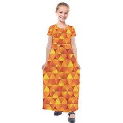 Background Triangle Circle Abstract Kids  Short Sleeve Maxi Dress