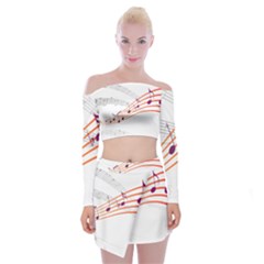 Music Notes Clef Sound Off Shoulder Top With Mini Skirt Set by HermanTelo