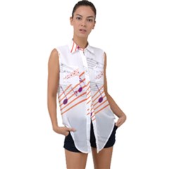 Music Notes Clef Sound Sleeveless Chiffon Button Shirt