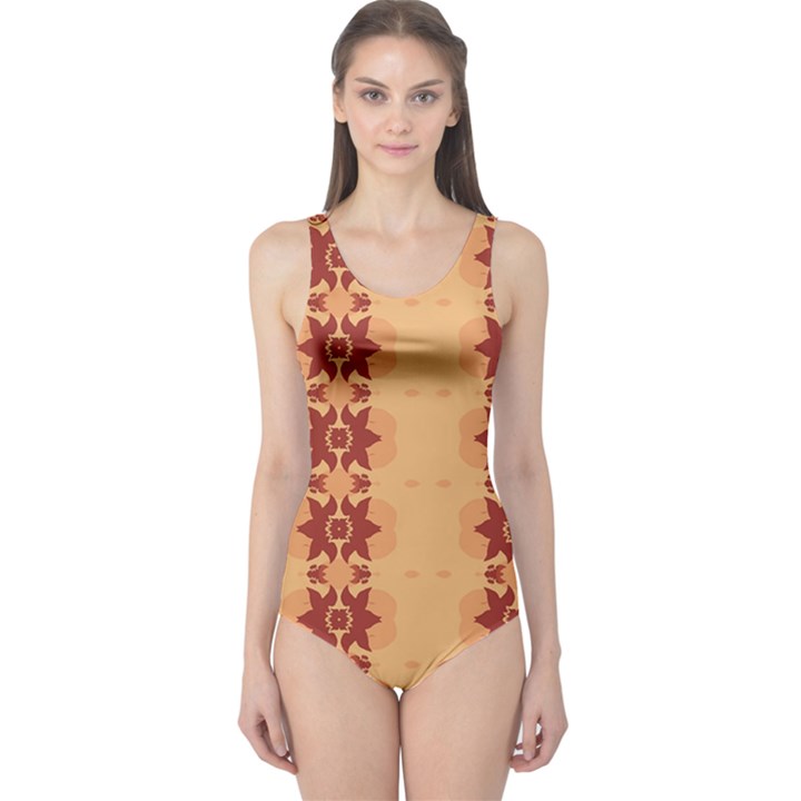 Brown Flower One Piece Swimsuit