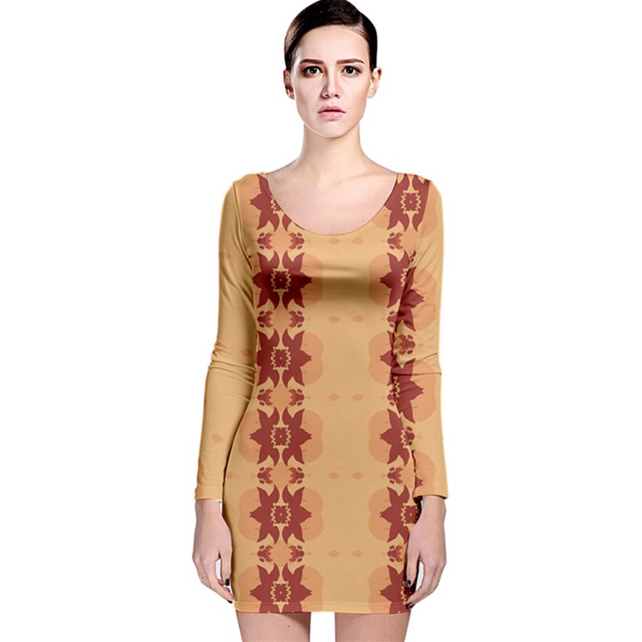 Brown Flower Long Sleeve Velvet Bodycon Dress