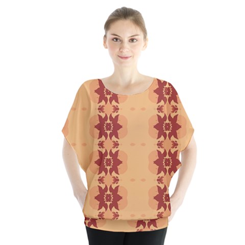 Brown Flower Batwing Chiffon Blouse by HermanTelo