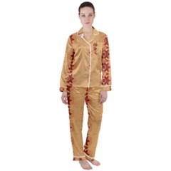 Brown Flower Satin Long Sleeve Pyjamas Set by HermanTelo