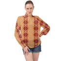 Brown Flower High Neck Long Sleeve Chiffon Top View1