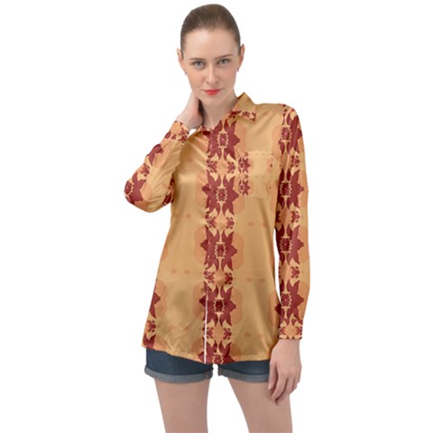 Brown Flower Long Sleeve Satin Shirt by HermanTelo