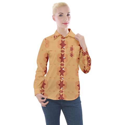 Brown Flower Women s Long Sleeve Pocket Shirt by HermanTelo