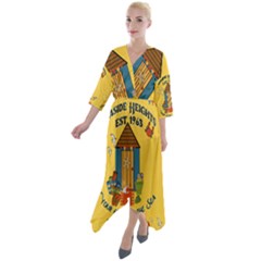 Seaside Heights Beach Club 1960s Quarter Sleeve Wrap Front Maxi Dress