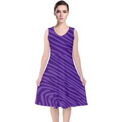 Pattern Texture Purple V-neck Midi Sleeveless Dress  by Mariart