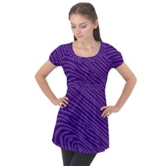 Pattern Texture Purple Puff Sleeve Tunic Top