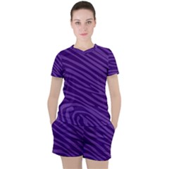 Pattern Texture Purple Women s Tee And Shorts Set