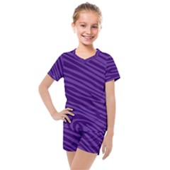 Pattern Texture Purple Kids  Mesh Tee And Shorts Set