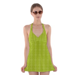 Background Texture Pattern Green Halter Dress Swimsuit 