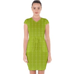 Background Texture Pattern Green Capsleeve Drawstring Dress  by HermanTelo