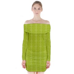 Background Texture Pattern Green Long Sleeve Off Shoulder Dress