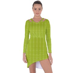 Background Texture Pattern Green Asymmetric Cut-out Shift Dress