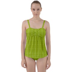 Background Texture Pattern Green Twist Front Tankini Set