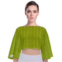 Background Texture Pattern Green Tie Back Butterfly Sleeve Chiffon Top by HermanTelo