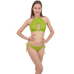 Background Texture Pattern Green Cross Front Halter Bikini Set