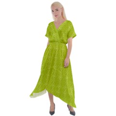 Background Texture Pattern Green Cross Front Sharkbite Hem Maxi Dress