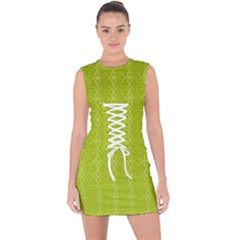 Background Texture Pattern Green Lace Up Front Bodycon Dress