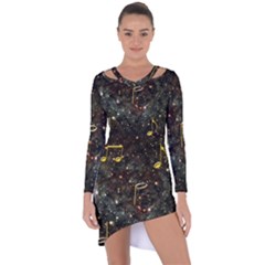 Music Clef Musical Note Background Asymmetric Cut-out Shift Dress