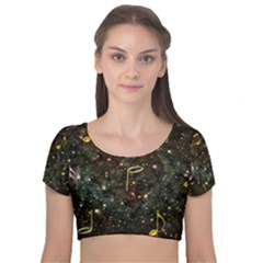 Music Clef Musical Note Background Velvet Short Sleeve Crop Top 