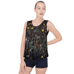 Music Clef Musical Note Background Bubble Hem Chiffon Tank Top