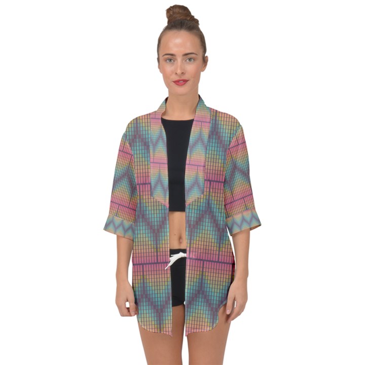 Pattern Background Texture Colorful Open Front Chiffon Kimono