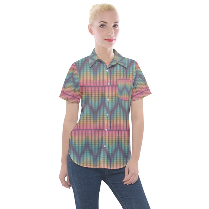 Pattern Background Texture Colorful Women s Short Sleeve Pocket Shirt