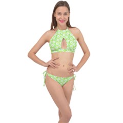 Zephyranthes Candida White Flowers Cross Front Halter Bikini Set