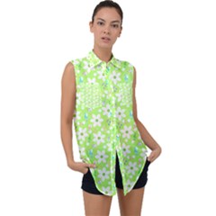 Zephyranthes Candida White Flowers Sleeveless Chiffon Button Shirt