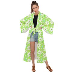 Zephyranthes Candida White Flowers Maxi Kimono