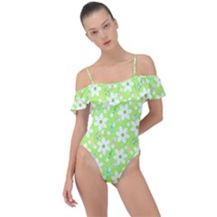 Zephyranthes Candida White Flowers Frill Detail One Piece Swimsuit