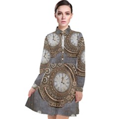 Elegant Steampunk Design Long Sleeve Chiffon Shirt Dress by FantasyWorld7