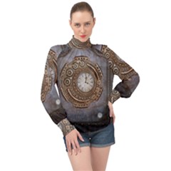 Elegant Steampunk Design High Neck Long Sleeve Chiffon Top