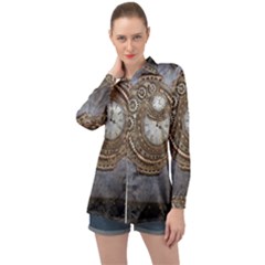 Elegant Steampunk Design Long Sleeve Satin Shirt